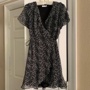 LUSH Black & White Dots Short Sleeve Wrap Dress
